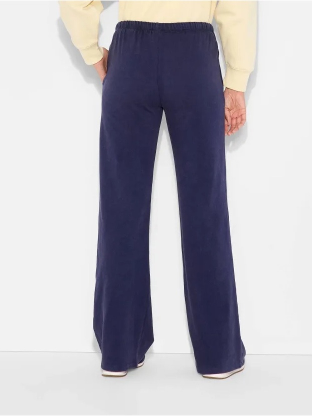 Navy Blue Knit Drawstring Wide Leg Pants - Picture 2 of 5